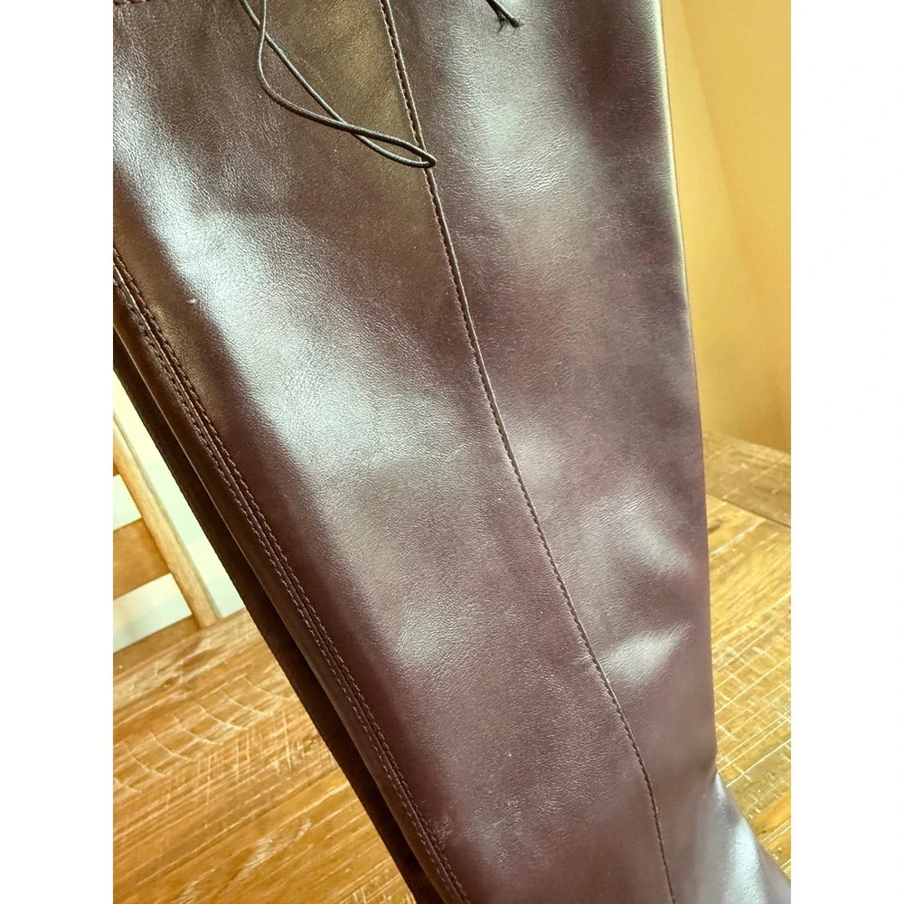 Time and Tru Womens Burgundy Flat‎ Tall Boots Memory Foam 8 Equestrian Wine Dark